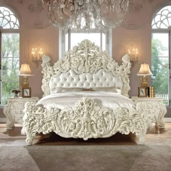 White Gloss Finish Eastern King Bed HD-8089 By Homey Design