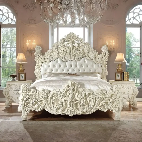 White Gloss Finish Victorian  4 PCs Bedroom Set HD-8089 By Homey Design - Image 2