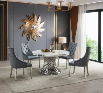 D1012-05 Faux Marble Silver 5PC Dining Set By McFerran