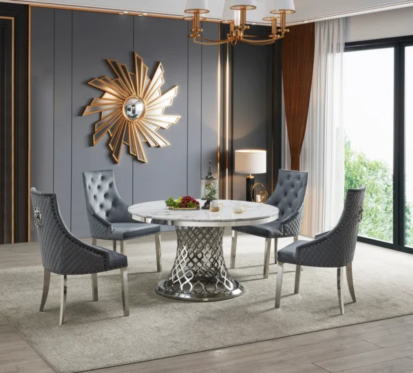 D1012-05-T Chrome Round Marble Top Table by McFerran 4