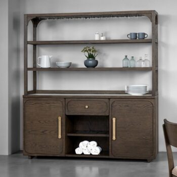 Vellara Hutch & Buffet FM34021DW-HB-SET Dark Walnut Stone Top Dining Storage by Furniture of America
