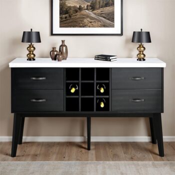 Shildon Server FM-AC9002SV Black & White Marble Dining Storage by Furniture of America