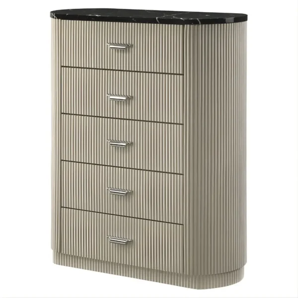Travonte Beige 5 Drawers Chest with Marble Top BD04886 By ACME - Image 3