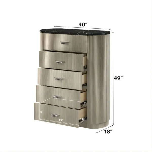 Travonte Beige 5 Drawers Chest with Marble Top BD04886 By ACME - Image 2
