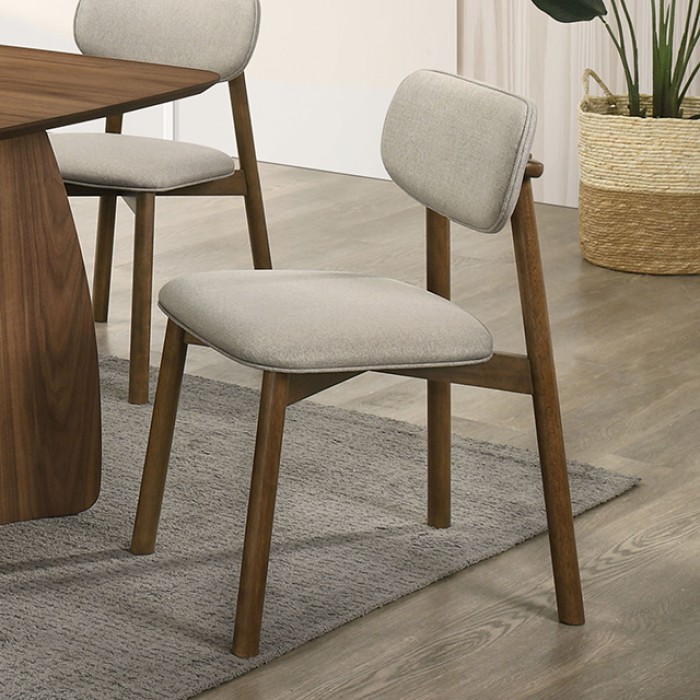Alnwick Side Chair Set Fm3217Wn-Sc-2Pk Mid-Century Modern Walnut & Beige Chairs By Furniture Of America | Mobilia Cleopatra 3 Ebikon Dining Table – Mid-Century Modern Walnut Table for Stylish Homes