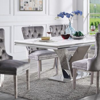 Valdevers 7 Pc Dining Table Set CM3294T-7PC-AC261GY Glam Chrome By Furniture of America