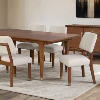 Hepburne 7 Pc Dining Table Set FM34000WN-T-7PC Mid-Century Modern Walnut By Furniture of America