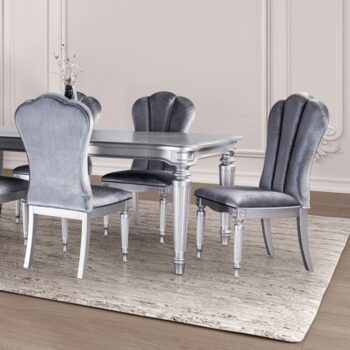 Parc Dining Table FM3416SV-T Glam Silver Dining Table with Turned Fluted Legs By Furniture of America