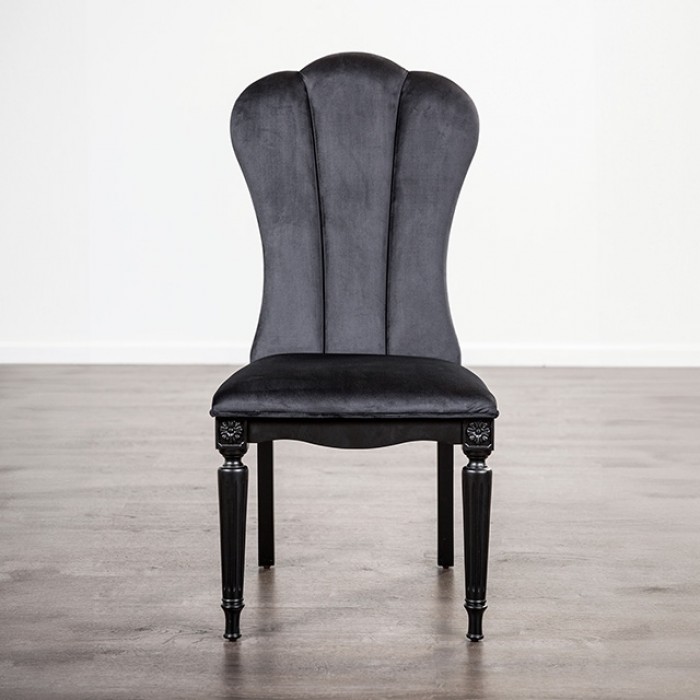 Side Chair Fm3416Bk-Sc-2Pk Glam Black Upholstered Dining Chairs With Fluted Legs By Furniture Of America Dining Room Furniture Mobilia Cleopatra 5 Side Chair FM3416BK-SC-2PK Glam Black Upholstered Dining Chairs with Fluted Legs By Furniture of America 5