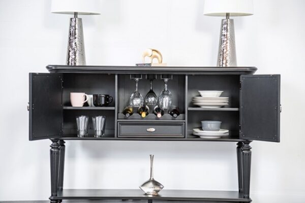 Melodi Parc Server – Glam Black Dining Storage with Wine Rack