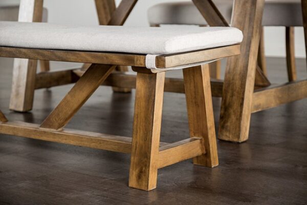 Losone Bench FM3422WH-BN – Rustic Brown & White Upholstered Dining Bench