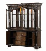 Hutch and Buffet Traditional Dark Brown Dining Storage with Touch Lighting by Furniture of America 14
