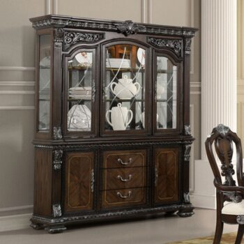 Hutch and Buffet Traditional Dark Brown Dining Storage with Touch Lighting by Furniture of America
