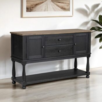 Neue Mills Server Modern Farmhouse Dining Storage in Black and Rustic Oak by Furniture of America