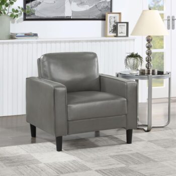 Ruth Gray Faux Leather Track-Arm Accent Chair