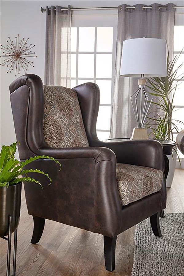 Elmbrook Wingback Chair Brown By Coaster Furniture | Mobilia Cleopatra 3 Elmbrook Wingback Chair Brown by Coaster Furniture - Image 1