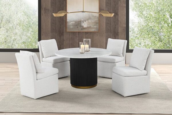 Broager Dining Chair – White Boucle Chenille with Casters | Contemporary Style