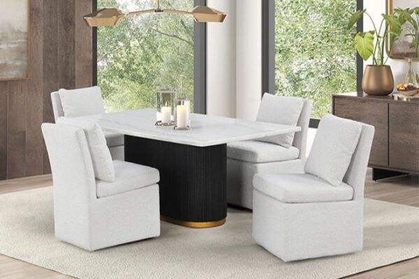 Broager Dining Chair – White Boucle Chenille with Casters | Contemporary Style