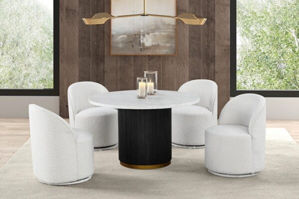 Broager White Dining Swivel Chair – Contemporary Boucle Chair with 360° Rotation