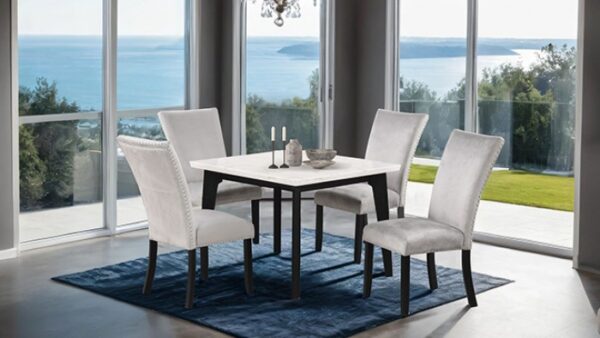 Sabro Square Black & White Marble Dining Table – Contemporary Elegance in Solid Wood