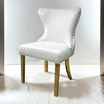 Portanova White Gold Dining Chair FM33015WH-SC-2PK Diamond Pattern Glam by Furniture of America