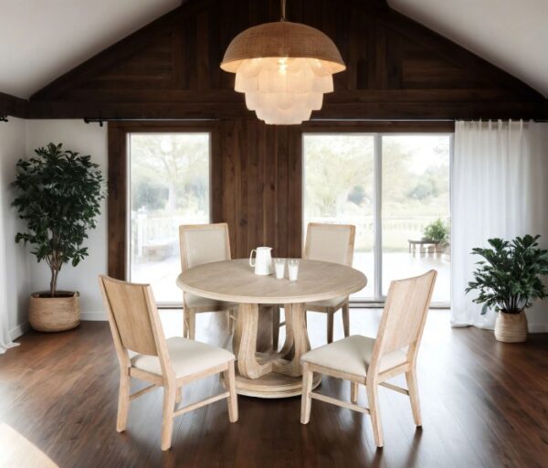 Orbetello Distressed Natural Side Chair (Set of 2) – Transitional Upholstered Dining Chairs