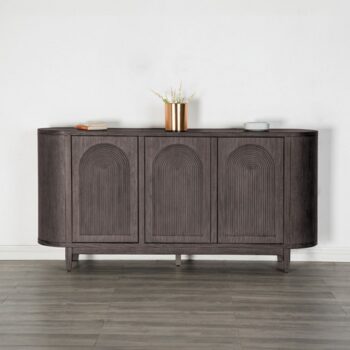 Sterling West Server – Modern Ash Gray Buffet with Stainless Steel Accents