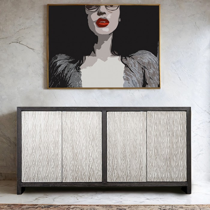 Forger 4-Door Cabinet Fm-Ac9001Sv Bold Design Meets Functional By Furniture Of America | Mobilia Cleopatra 3 Forger 4-Door Cabinet – Bold Design Meets Functional Sophistication