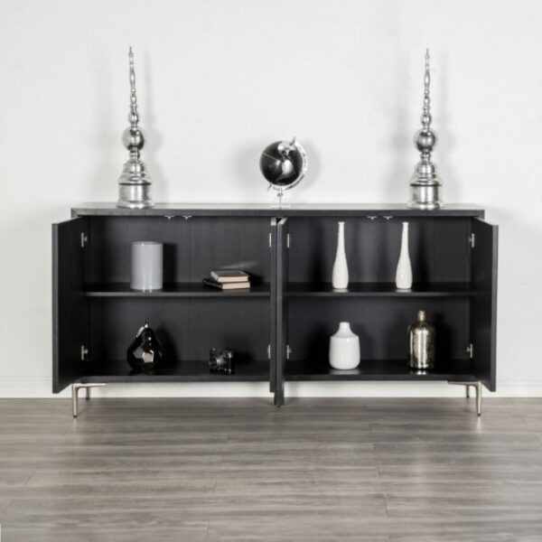 Beckham 4-Door Cabinet Weathered Black & Silver | Modern Storage