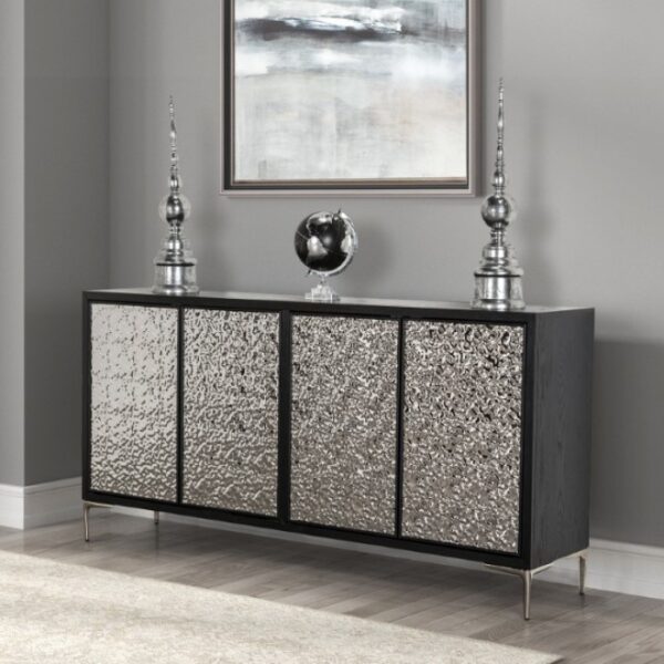 Beckham 4-Door Cabinet Weathered Black & Silver | Modern Storage