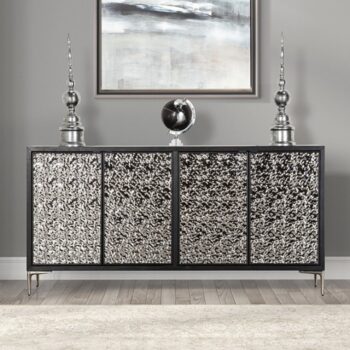 Beckham 4-Door Cabinet Weathered Black & Silver | Modern Storage
