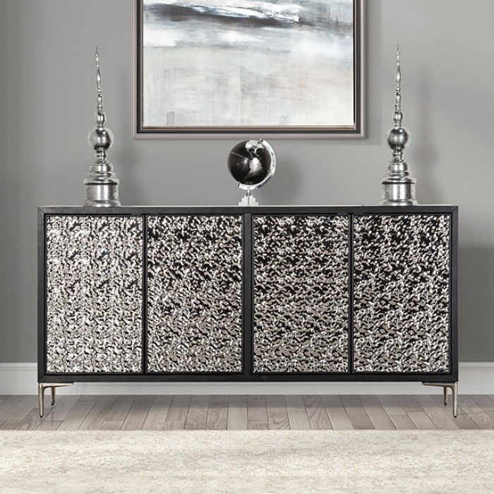 Beckham 4-Door Cabinet Fm-Ac9000Sv Modern Contemporary Storage By Furniture Of America | Mobilia Cleopatra 3 Beckham 4-Door Cabinet Weathered Black & Silver | Modern Storage