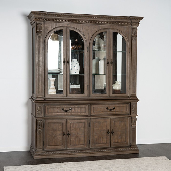 Hutch & Buffet Fm3418Ak-Hb-Set Traditional Weathered Oak By Furniture Of America | Mobilia Cleopatra 3 Seven Oaks Hutch & Buffet – Weathered Oak Traditional Storage Set