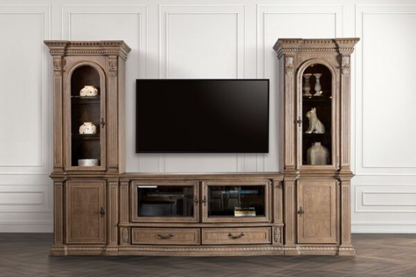 Seven Oaks Entertainment Center FM5418AK-TV-SET – Weathered Oak Traditional Media Wall Unit