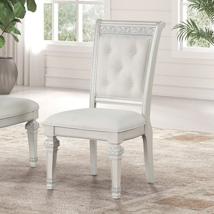 Stella Mia Side Chair Set Of 2 Traditional Ivory By Furniture Of America | Mobilia Cleopatra 3 Stella Mia Side Chair FM31000WH-SC-2PK – Traditional Ivory Upholstered Dining Chair