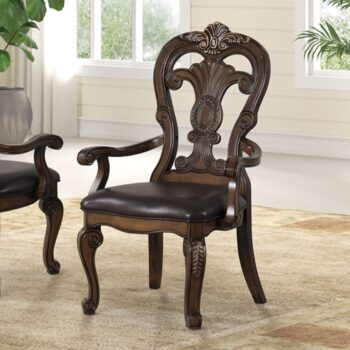 Leovanni Arm Chair FM31003DB-AC-2PK – Traditional Dark Brown Dining Arm Chairs