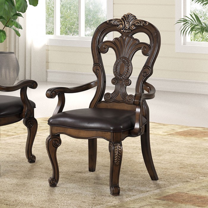 Leovanni Arm Chair Set Of 2 Traditional Dark Brown By Furniture Of America | Mobilia Cleopatra 3 Leovanni Arm Chair FM31003DB-AC-2PK – Traditional Dark Brown Dining Arm Chairs