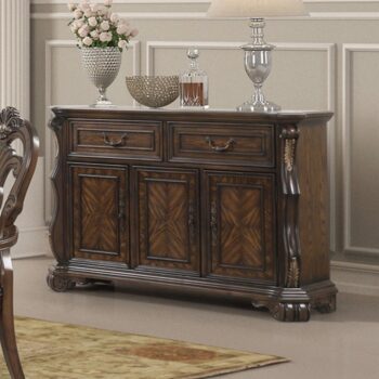 Leovanni Sideboard FM31003DB-SV – Traditional Dark Brown Dining Storage Cabinet
