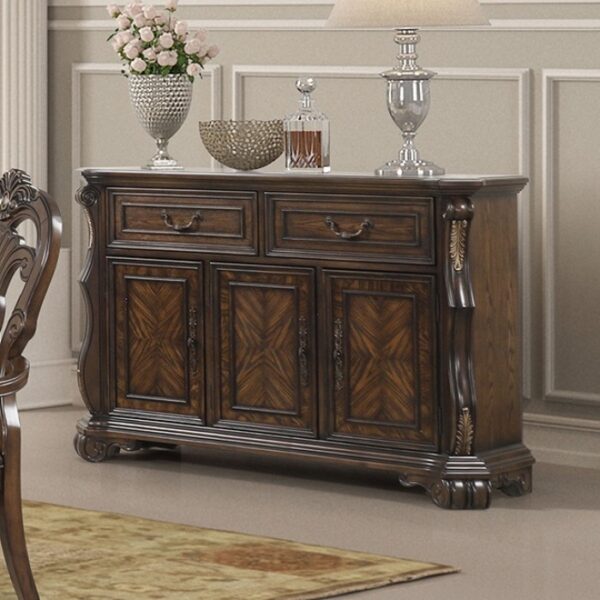 Leovanni Sideboard FM31003DB-SV – Traditional Dark Brown Dining Storage Cabinet