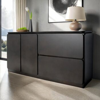 Sargans Sideboard FM30000BK-SV – Mid-Century Modern Black Solid Wood by Furniture of America