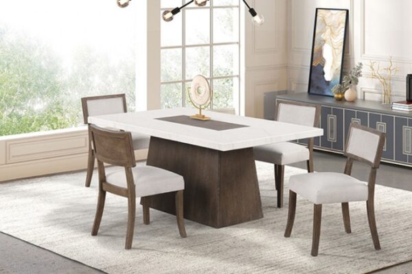 Grasten Contemporary Marble Dining Room Table – Dark Walnut Finish