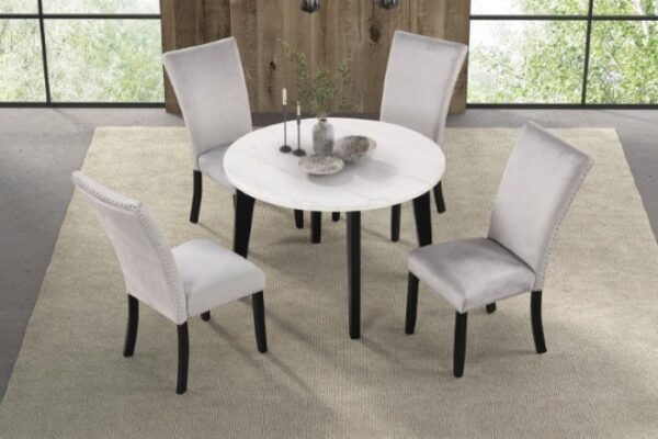 Sabro Contemporary Round Marble Dining Room Table – Black/White