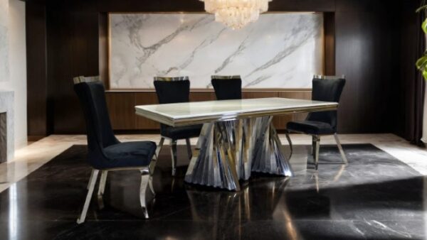 Basilicata Glam Chrome Dining Table with Sintered Stone Top