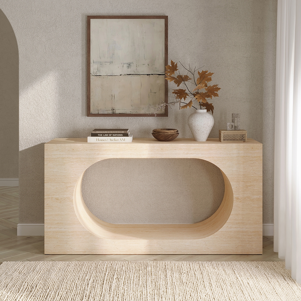 Inca Travertine Stone Console Table Ac04737 By Acme Accent Console Tables Mobilia Cleopatra 3 Inca Travertine Stone Console Table AC04737 By ACME 3