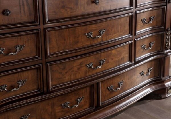 Esparanza Dresser in Brown Cherry – Traditional Marble-Top Bedroom Storage