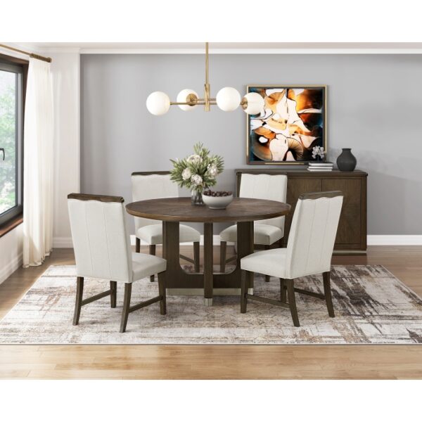 Clara Round Dining Table in Brown Finish By Homelegence - Image 3