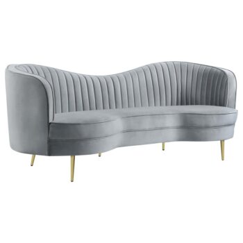 Sophia Upholstered Sofa with Camel Back Grey and Gold 506864 by Coaster Furniture