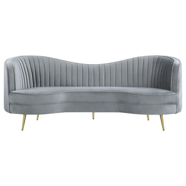 Sophia Upholstered Sofa with Camel Back Grey and Gold 506864 by Coaster Furniture - Image 3