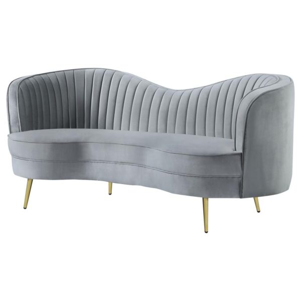 Sophia Upholstered Loveseat with Camel Back Gray and Gold 506865 by Coaster Furniture - Image 2