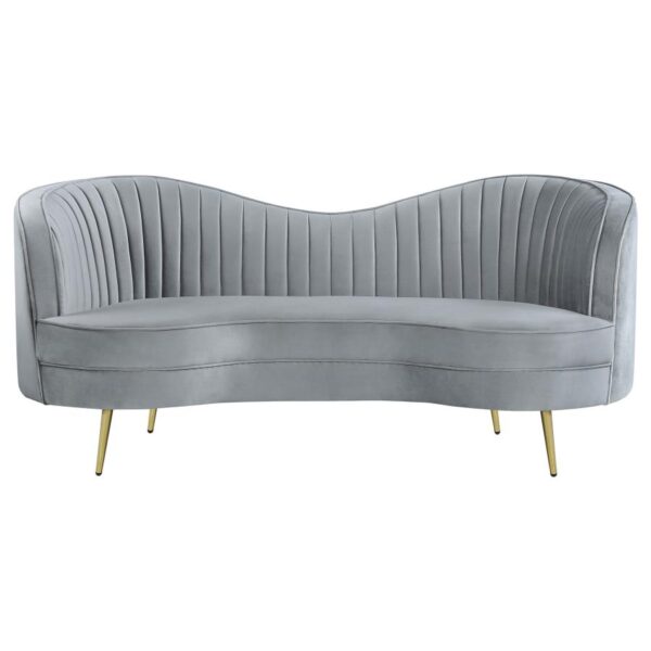Sophia Upholstered Loveseat with Camel Back Gray and Gold 506865 by Coaster Furniture - Image 3